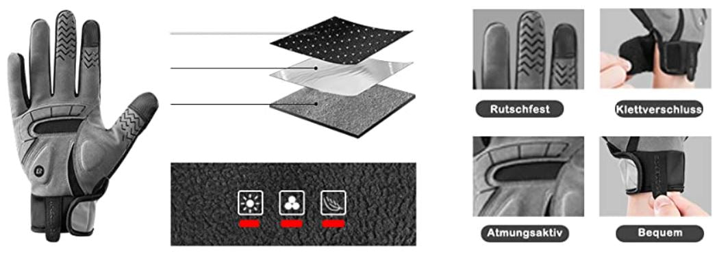 ROCKBROS Luvas de ciclismo touchscreen à prova de vento full dedo
