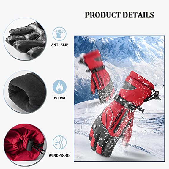 ROCKBROS luvas de inverno de esqui quentes à prova de vento para snowboard