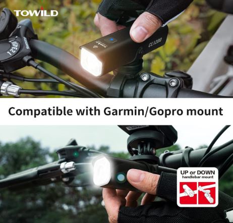 TOWILD CL1200 Garmin/GoPro Mount compatível 1200 4000mAh bateria à prova d'água luz de bicicleta para passageiros