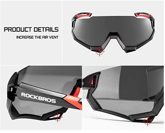 ROCKBROS Óculos de ciclismo 10131 polarizados com 4 lentes intercambiáveis