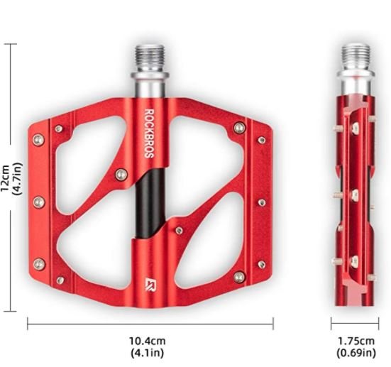 ROCKBROS Pedais de bicicleta 2020-12B alumínio MTB 9/16 polegadas preto/vermelho