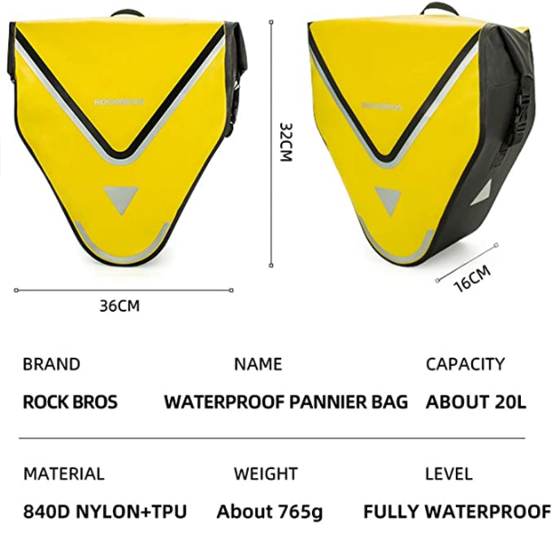 ROCKBROS Bolsa de viagem alforges AS-001-3Y 20L amarelo/preto ouro