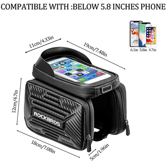 ROCKBROS Bolsa de quadro de bicicleta B53 com capa de celular 5,8 polegadas