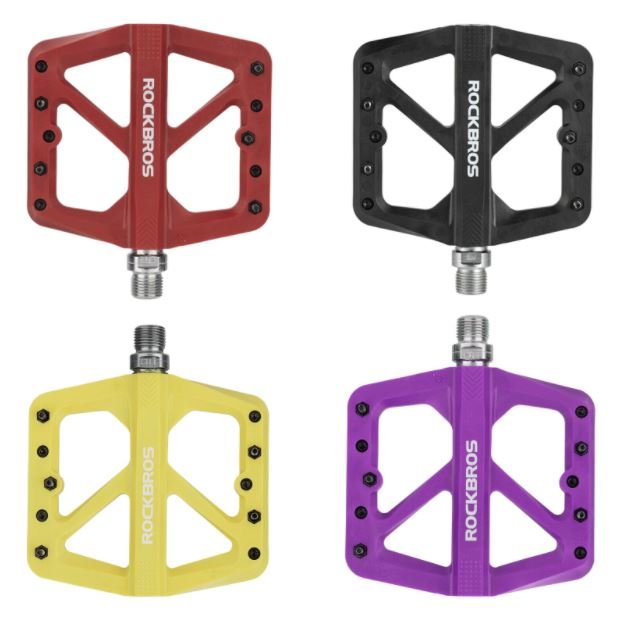 ROCKBROS Pedais de nylon para bicicleta antiderrapantes MTB pedais planos 9/16 polegadas 3 rolamentos selados