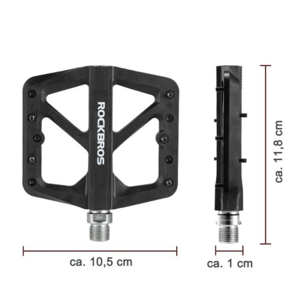 ROCKBROS Pedais de nylon para bicicleta antiderrapantes MTB pedais planos 9/16 polegadas 3 rolamentos selados