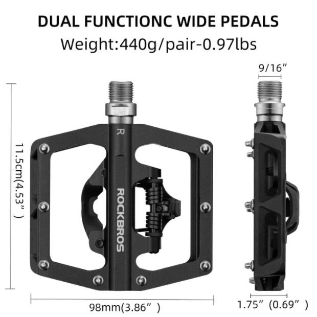 ROCKBROS Pedais de bicicleta  meia plataforma com pedais SPD 9/16 polegadas preto