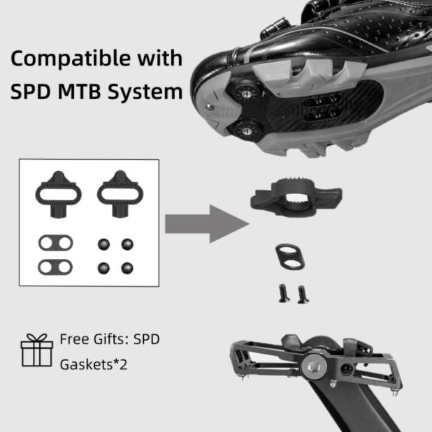 ROCKBROS Pedais de bicicleta  meia plataforma com pedais SPD 9/16 polegadas preto