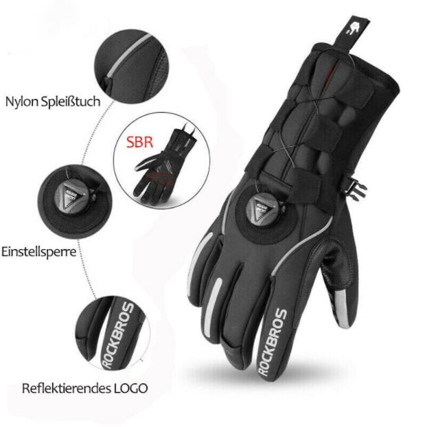 ROCKBROS Luvas de esqui de inverno luvas SBR bicicleta moto à prova de vento M-2XL